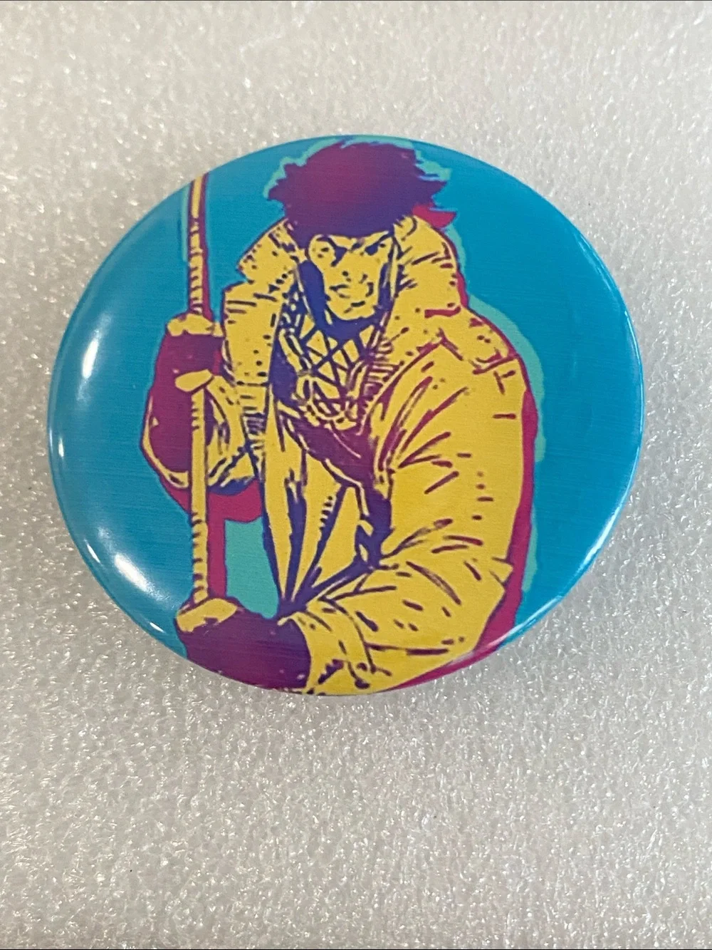 Vintage Pop Art Gambit Button Pin — Bright Blue & Yellow